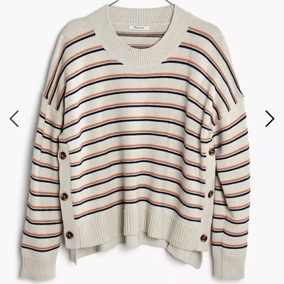 Madewell Brownstone Side-Button Sweater in Stripe - Picture 1 of 15